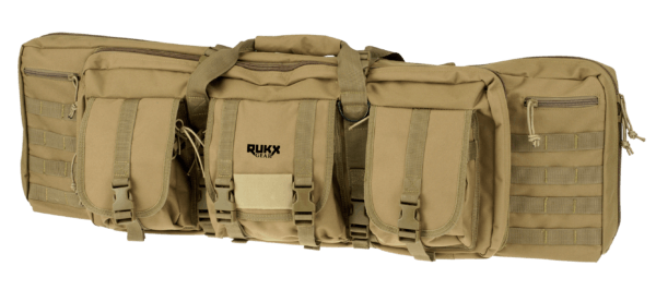 Rukx Gear ATICT42DBT Tactical Double Gun Case 42″ Water Resistant Tan 600D Polyester with Non-Rust Zippers Reinforced Velcro & Adjustable Back Straps