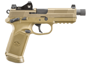 FN 66100866 FNX Tactical 45 ACP 5.30″ Threaded Barrel 15+1 Flat Dark Earth Polymer Frame With Mounting Rail Optic Cut FDE Stainless Steel Slide Manual Safety Includes Viper Red Dot