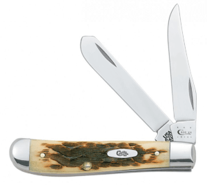 Case 00013 Trapper Mini 2.70″/2.75″ Folding Clip Point/Spey Plain Mirror Polished Tru-Sharp SS Blade/ Peach Seed Jigged Amber Bone Handle