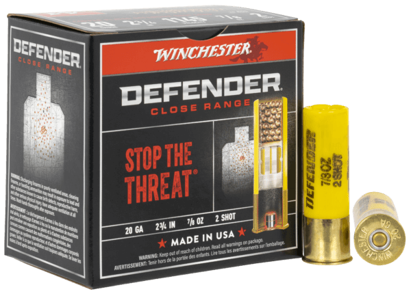 Winchester Ammo S202PD25 Defender 20 Gauge 2.75″ 7/8 oz 1145 fps 2 Shot 25rd Box
