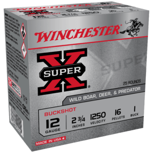 Winchester Ammo XB121VP25 Super X 12 Gauge 2.75″ 16 Pellets 1250 fps 1 Buck Shot 25rd Box (Value Pack)