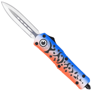 CobraTec Knives MFLBLUFS3TNS FS-3 Medium 3″ OTF Tanto Plain D2 Steel Blade 4.50″ Blue Fishing Lure Aluminum Cerakoted Handle Includes Glass Breaker/Pocket Clip