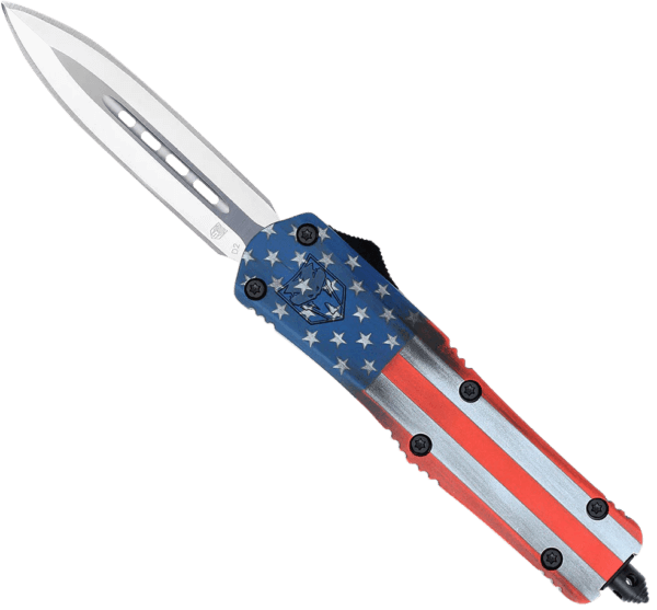 CobraTec Knives MCUSAFS3DAGNS FS-3 American Flag Medium 3″ OTF Dagger Plain D2 Steel Blade 4.50″ Aluminum Cerakoted Handle Includes Glass Breaker/Pocket Clip