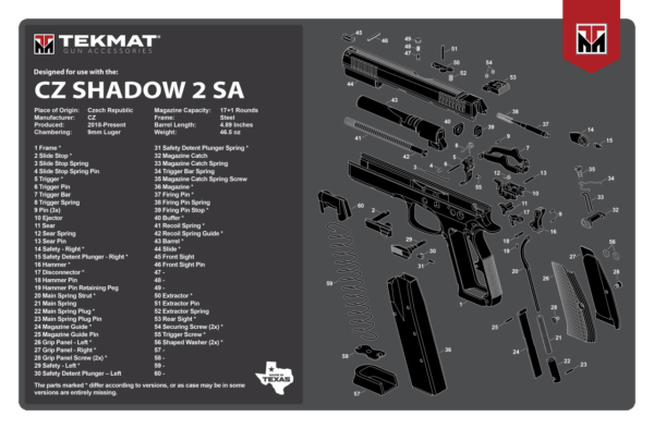 TekMat TEKR17CZSHDW2 CZ Shadow 2 SA Cleaning Mat CZ-75 Shadow 2 SA Parts Diagram 11″ x 17″
