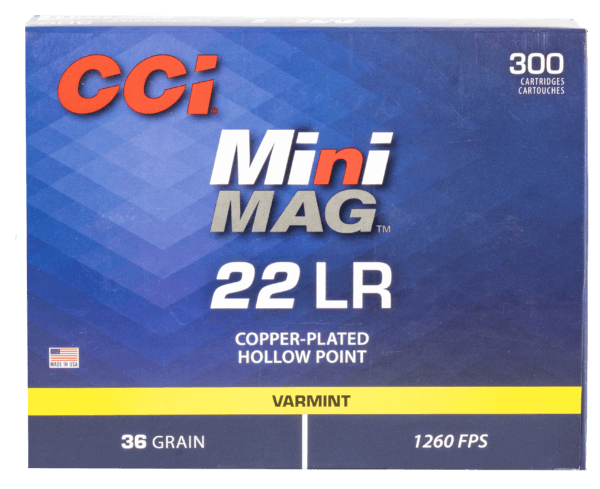 CCI 962 Mini-Mag Varmint 22 LR 36 gr Jacketed Hollow Point (JHP) 300rd Box