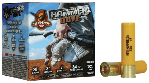 HEVI-Shot HS29238 HEVI-Hammer Dove 20 Gauge 3″ 3/4 oz Steel Bismuth 7 Shot 25rd Box