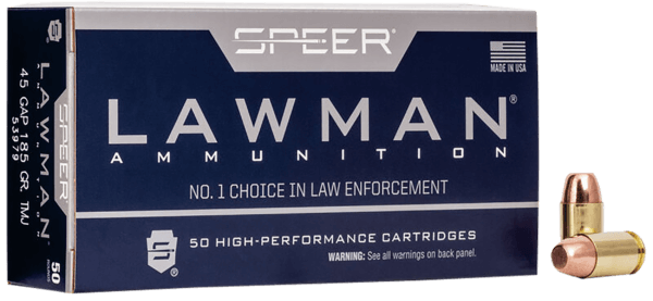 Speer 53979 Lawman Training 45 GAP 185 gr 1060 fps Total Metal Jacket Flat Nose (TMJFN) 50rd Box