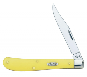 Case 031 S Trapper Slimline 3.25″ Folding Clip Point Plain Tumble Polish Chrome Vanadium Steel Blade Yellow Synthetic Handle