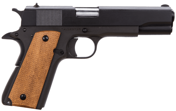 Taylors & Company 230003 1911  45 ACP Caliber with 5 Barrel  7+1 Capacity  Overall Black Parkerized Finish Steel  Beavertail Frame  Serrated Steel Slide & Checkered Walnut Grip”