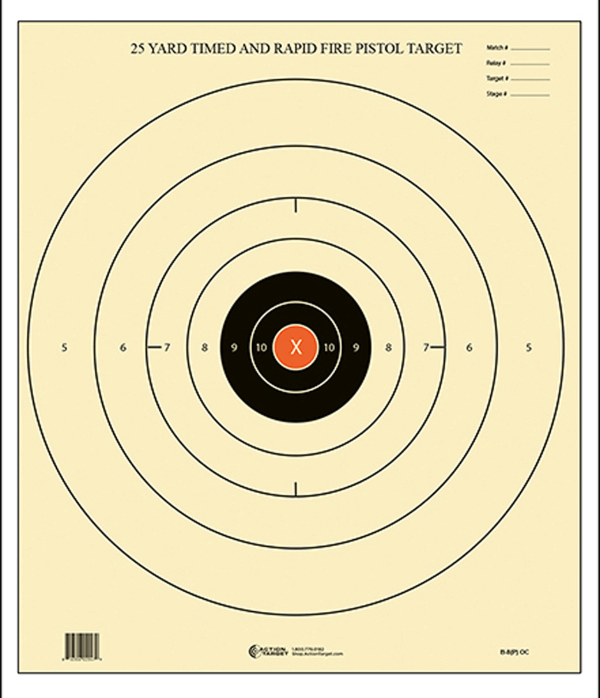 Action Target B8POC100 Competition NRA Time & Rapid Fire Bullseye Paper 25 yds 21 x 24″ Black/White 100 Per Box”