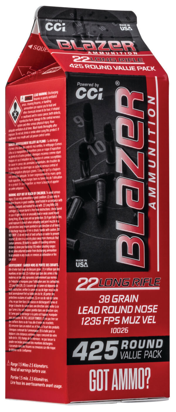 CCI 10026 Blazer Rimfire Pour Pack 22 LR 38 gr Lead Round Nose (LRN) 425rd Box