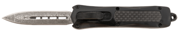 Steel River Knives MA163BDD Spartan Mini 2.70″ OTF Dagger Plain Damascus 440C SS Blade/ Black w/Carbon Fiber Inlay Aluminum Zinc Alloy Handle