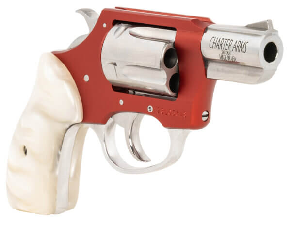 Charter Arms 53826 Chic Lady  38 Special 5 Shot 2″ High Polished Stainless Barrel & Cylinder  Red Anodized Aluminum Frame  White Pearlite Grip Exposed Hammer