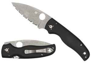 Spyderco C229GS Shaman 3.58″ Folding Serrated Stonewashed CPM S30V SS Blade/ Black Textured G10 Handle Includes Pocket Clip