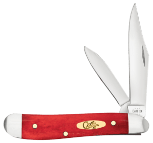 Case 10763 Dark Red Bone Peanut Folding Clip Point/Pen Plain Mirror Polished Tru-Sharp SS Blade/Smooth Dark Red/Pinched Bolsters Bone/SS Handle