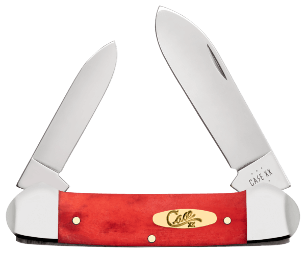 Case 10765 Dark Red Bone Canoe Folding Spear/Pen Plain Mirror Polished Tru-Sharp SS Blade/Smooth Dark Red/Pinched Bolsters Bone/SS Handle