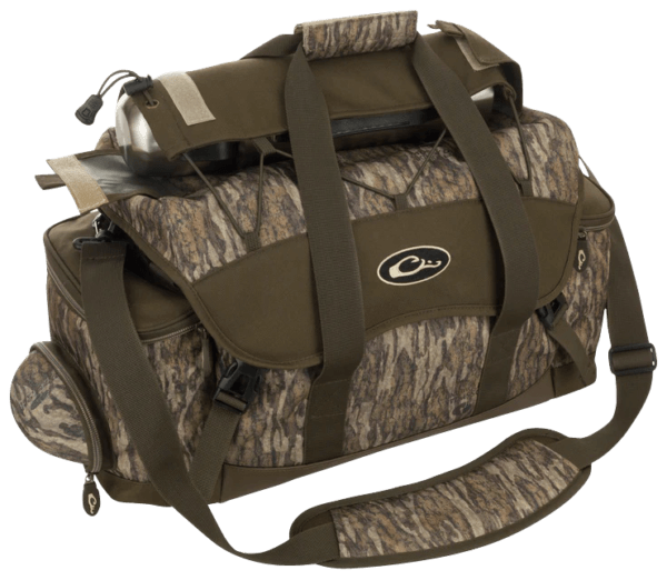 Drake Waterfowl DA2020006 Blind Bag  (Large)  Mossy Oak Bottomland  Waterproof Nylon  18 Pockets  Sunglass Pocket  Thermos Sleeve  Carry Handles/Adj. Strap