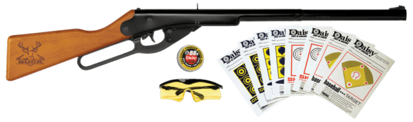 Daisy 994105403 Buck Shooting Kit Spring Piston 177 BB 400rd Shot 350 fps Black Barrel/Rec Stained Hardwood Furniture Includes Glasses/Premium Ammo/Targets