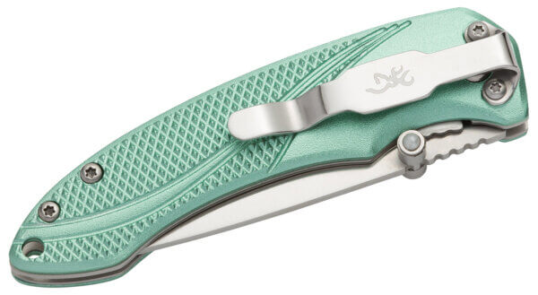 Browning 3220360 Allure EDC 2.88″ Folding Drop Point Plain 7Cr17MoV SS Blade Mint Green Textured Anodized Aluminum Handle Includes Pocket Clip
