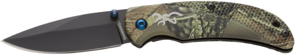 Browning 3220344 Prism 3  EDC Folding 2.38 Plain Black Oxide 7Cr17MoV SS Blade  Camo w/Brass Accents & Logo Anodized Aluminum Handle  Includes Pocket Clip”
