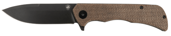 Templar Knife PFMBN321 Paladin  3.27″ Folding Drop Point Plain Black Powder Coated D2 Steel Blade  4.40″ Brown Micarta Handle Includes Pocket Clip