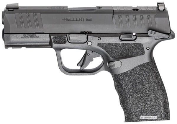 Springfield Armory HCP9379BOSPMS15 Hellcat Pro OSP Compact 9mm Luger 15+1 3.70″ Black Melonite Steel Barrel, Black Melonite Optic Ready/Serrated Slide, Black Polymer Frame w/Picatinny Rail & Adaptive Texture Grip, Manual Safety, Right Hand