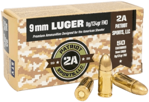PATRIOT SPORTS LLC P9MM124F  9mm Luger 124 gr Full Metal Jacket (FMJ) 50rd Box