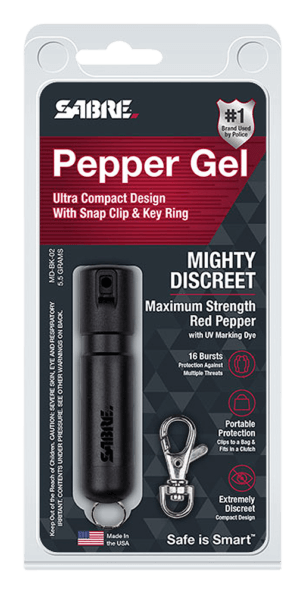 Sabre MDMT02 Mighty Discreet Pepper Spray Capsaicin UV Dye Effective Distance 12 ft .20 oz Mint Includes Key Ring Includes Snap Clip