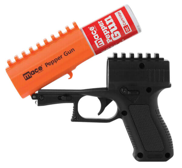 Mace 80586 Pepper Gun 2.0 Pepper Spray OC Pepper UV Dye 7 bursts Range 20 ft Black/Orange Includes LED Light