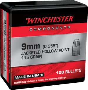 Winchester Ammo WB9JHP115X Centerfire Handgun Reloading 9mm .355 115 gr Jacketed Hollow Point (JHP)