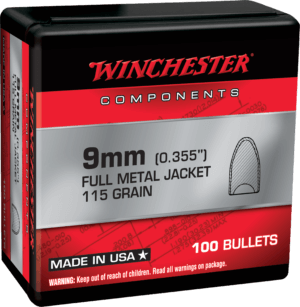 Winchester Ammo WB9MC115X Centerfire Handgun Reloading 9mm .355 115 gr Full Metal Jacket Flat Base (FMJFB)