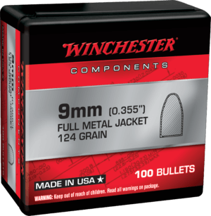 Winchester Ammo WB9MC124X Centerfire Handgun Reloading 9mm .355 124 gr Full Metal Jacket (FMJ)