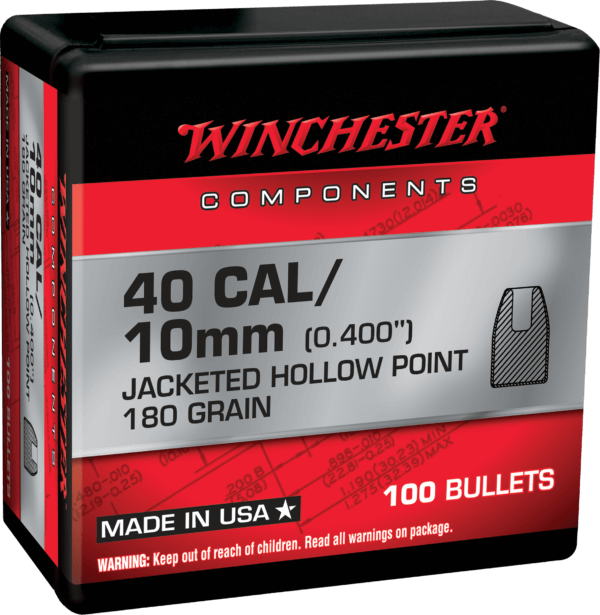 Winchester Ammo WB40HP180X Centerfire Handgun Reloading 40 S&W .400 180 gr Jacket Hollow Point 100rd Box