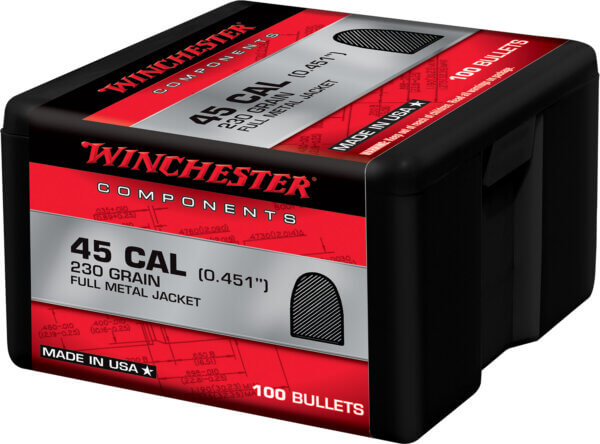 Winchester Ammo WB45MC230X Centerfire Handgun Reloading 45 Cal .451 230 gr Full Metal Jacket 100rd Box