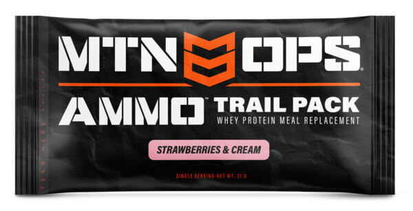 Mtn Ops 3106430320 Ammo Whey Protein Meal Replacement Strawberries & Cream Powder 19 Grams Protein  Single Packs 20 Per Pack