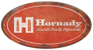Hornady 99144 Oval Sign Rustic Red White Aluminum 12″ x 18″