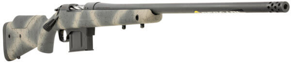 Bergara Rifles B14LM6513 B-14 Wilderness Terrain 7mm PRC 5+1 24″ Threaded  Sniper Gray Cerakote Barrel/Rec  Adj. Cheek Piece SoftTouch Woodland Camo Stock with Mini-Chassis  Omni Muzzle Brake