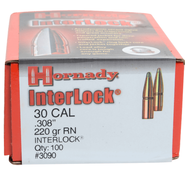 Hornady 3090 InterLock 30 Cal .308 220 gr Round Nose (RN)