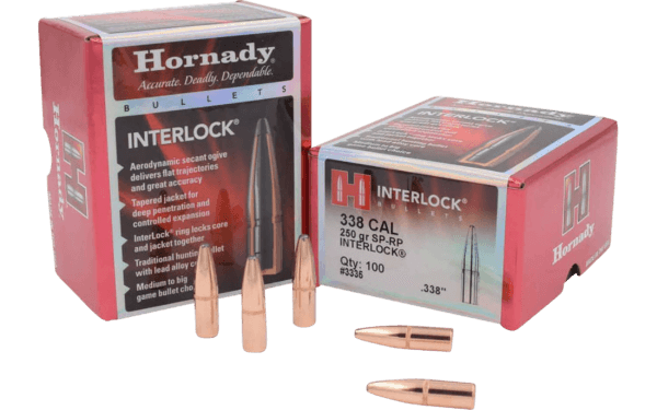 Hornady 3335 InterLock  338 Cal .338 250 gr Soft Point Recoil Proof 100rd Box