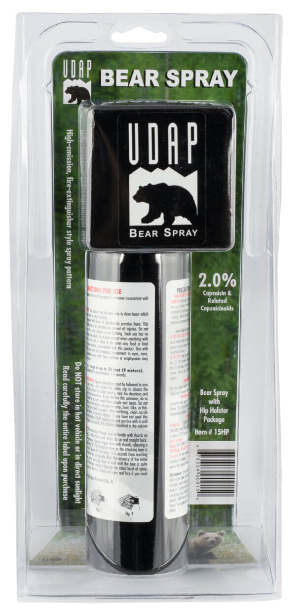 UDAP 15HP Magnum Bear Spray OC Pepper Range Up to 35 ft 9.20 oz Includes Hip Holster
