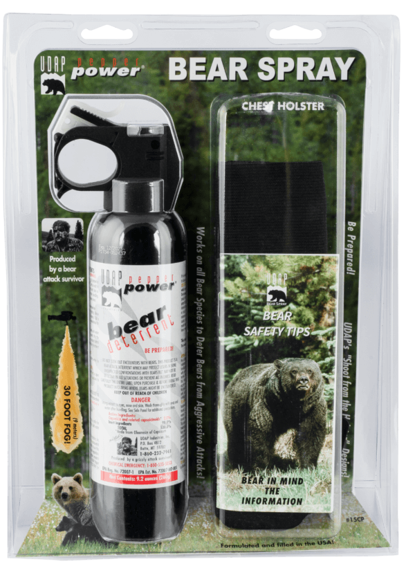 UDAP 15CP Super Magnum Bear Spray OC Pepper Range Up to 35 ft 9.20 oz Includes Chest Holster