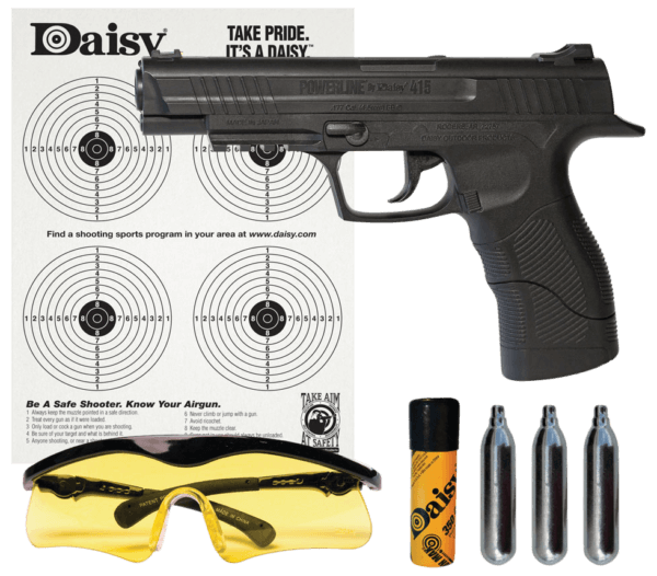 Daisy 985415242 415 Powerline Kit CO2 177 BB 21+1 495 fps Black Polymer Frame with Pic. Rail Fiber Optic Sight Includes Ammo/Target/Glasses/CO2 Cartridges