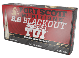 Fort Scott Munitions 86BLK285SCV2SS Tumble Upon Impact (TUI) 8.6 Blackout 285 gr Solid Copper Spun 20 Per Box 25 Cs