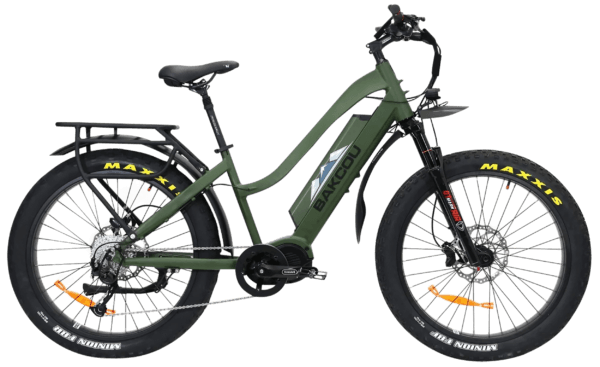 Bakcou E-bikes B-MST26-G-B21 Mule ST 26 Matte Army Green 18″ w/Stand Over Height of 26″ Frame Shimano Alivio Hill-Climbing 9 Speed Bafang M620 Ultra Motor 35+ mph Speed
