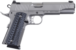Magnum Research DE1911G9SSK 1911G w/Knife 9mm Luger 8+1  5 Stainless Steel Bull Barrel  Stainless Serrated Steel Slide  Stainless Steel Frame w/Checkered Front Strap & Beavertail  Black/Gray G10 Grip  Beavertail Grip/Manual Thumb Safety”
