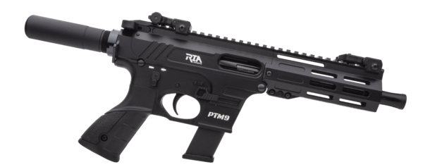 Rock Island PTM9 PTM9  9mm Luger 17+1 5.90  Black  M-LOK Handguard  Polymer Grip  Flash Hider  Flip Up Sights”