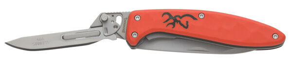 Browning 3220462 Primal Scalpel 2 2.75″ Folding Drop Point/Scalpel Plain Blaze Orange 8Cr13MoV SS Blade  Blaze Orange Polymer w/Rubber Overmold Handle