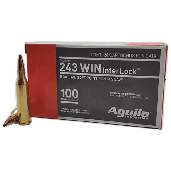 Aguila 8047AG   243 Win 100 gr InterLock Boat Tail Soft Point 20rd Box