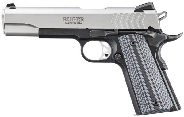 Ruger SR1911 Full Size 9mm Luger 9+1 5″ Stainless Steel Barrel Satin Stainless Steel Serrated Slide Black Anodized Aluminum Frame w/Beavertail Black/Gray G10 Grip