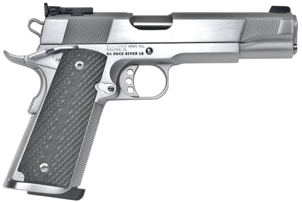 Rock River Arms PS2400 PS2400 Limited Match 45 ACP 7+1 5″ Stainless National Match Barrel Brushed Chrome Serrated Steel Slide & Frame w/Beavertail Black G10 Grip Ambidextrous